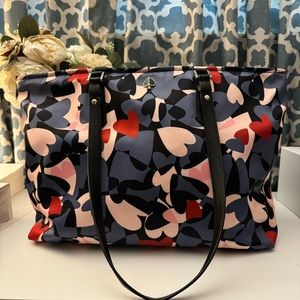 EUC Rare Kate Spade Taylor Heart Patterned Tote Satin w/Red Blue Pink Black
